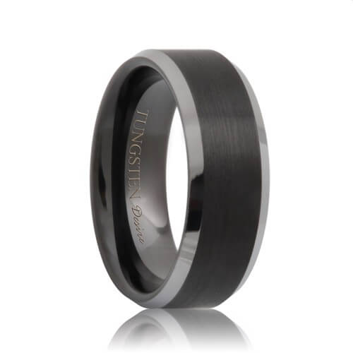 ATOP Brushed Beveled Black Tungsten Ring with Polished Edges