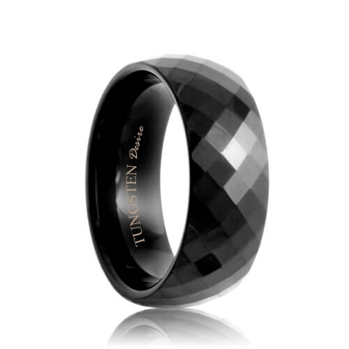 ATOP Diamond Faceted Black Tungsten Carbide Wedding Ring